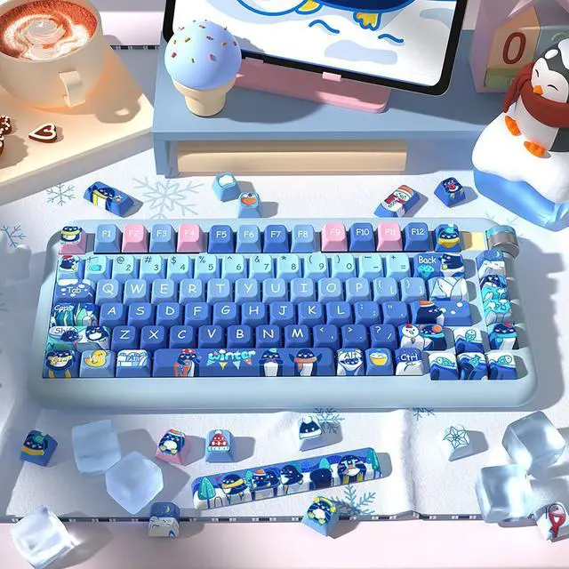 Alt view image 5 of 7 - Blue Penguin with Winter Theme Cute Keycap PBT Blue Keyboard Cap MDA Highly Cartoon Creative Keyboard Cap for Mechanical Keyboard Unique Gifts for Friends,138 Keys