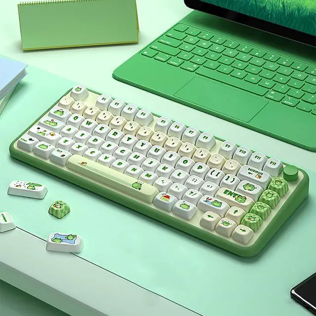 Alt view image 3 of 7 - PBT Keycaps, MoT Profile Keycap,Cute Round Keyboard Keycap, 120Keys Green Frog Keycaps, Dye-Sublimation Keycap Set for Mechanical Keyboard 60% 75% 100%,A