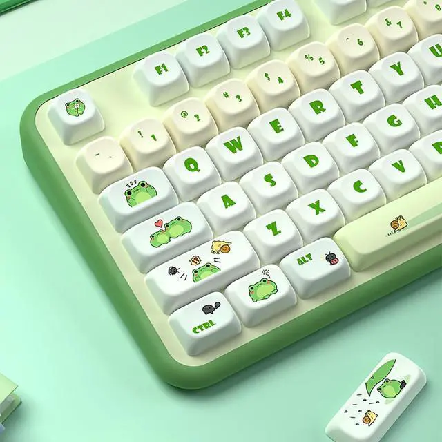 Alt view image 6 of 7 - PBT Keycaps, MoT Profile Keycap,Cute Round Keyboard Keycap, 120Keys Green Frog Keycaps, Dye-Sublimation Keycap Set for Mechanical Keyboard 60% 75% 100%,A