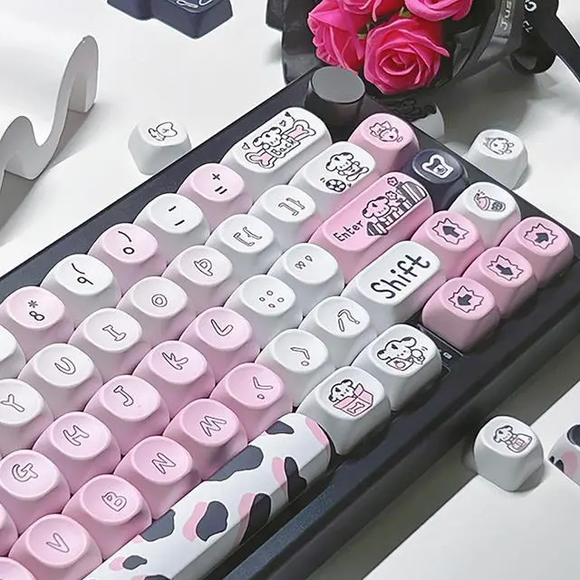 Alt view image 3 of 7 - Mxtroml PBT Keycaps, Cute MOA Profile, Pink and White, 132 Keys, Dye-Sublimated, Anime Keycaps Set for Mechanical Keyboards