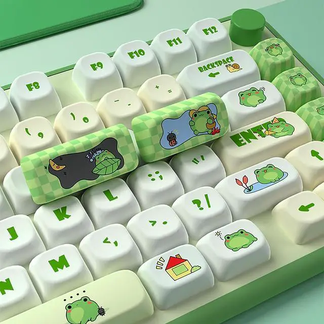 Alt view image 4 of 7 - PBT Keycaps, MoT Profile Keycap,Cute Round Keyboard Keycap, 120Keys Green Frog Keycaps, Dye-Sublimation Keycap Set for Mechanical Keyboard 60% 75% 100%,A