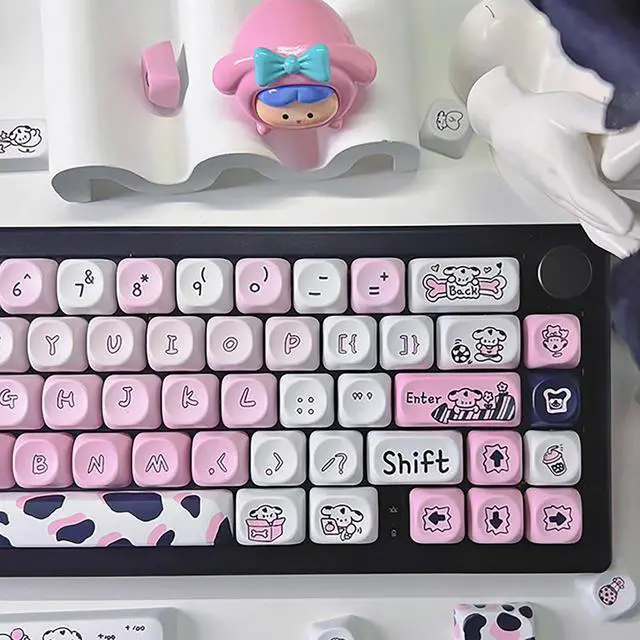 Alt view image 4 of 7 - Mxtroml PBT Keycaps, Cute MOA Profile, Pink and White, 132 Keys, Dye-Sublimated, Anime Keycaps Set for Mechanical Keyboards