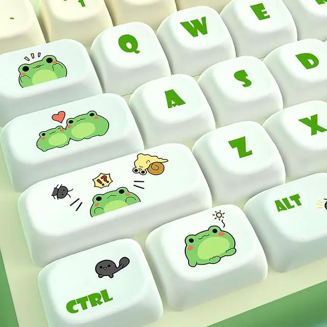 Alt view image 5 of 7 - PBT Keycaps, MoT Profile Keycap,Cute Round Keyboard Keycap, 120Keys Green Frog Keycaps, Dye-Sublimation Keycap Set for Mechanical Keyboard 60% 75% 100%,A