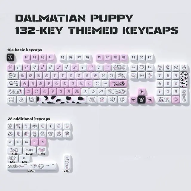 Alt view image 2 of 7 - Mxtroml PBT Keycaps, Cute MOA Profile, Pink and White, 132 Keys, Dye-Sublimated, Anime Keycaps Set for Mechanical Keyboards