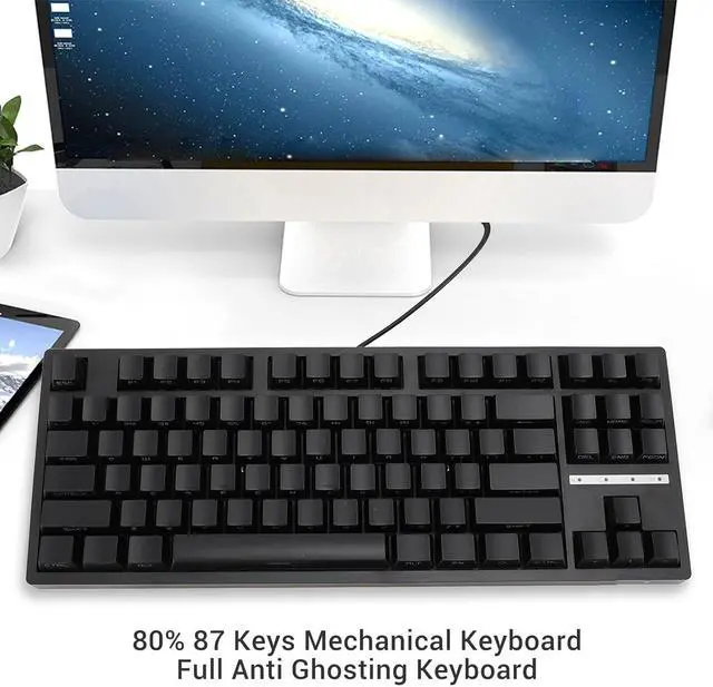 Alt view image 2 of 7 - 80 Percent Mechanical Gaming Keyboard, RGB Backlit 3 Mode Connection BT 5.0 Type C Wired 87 Keys Brown Switch, for 10 for Android