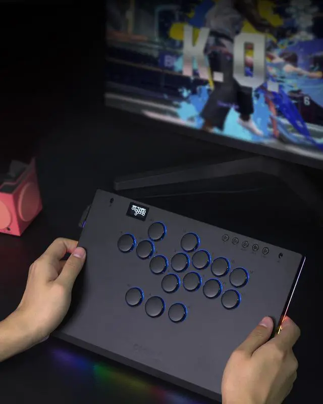Alt view image 7 of 7 - Haute42 Leverless Controller for Arcade Gaming: M Ultra Large & Slim Aluminum Alloy Template - 16 Key Crystal Low-profile Switches - Custom RGB & Ambient Backlight Leverless Controller for