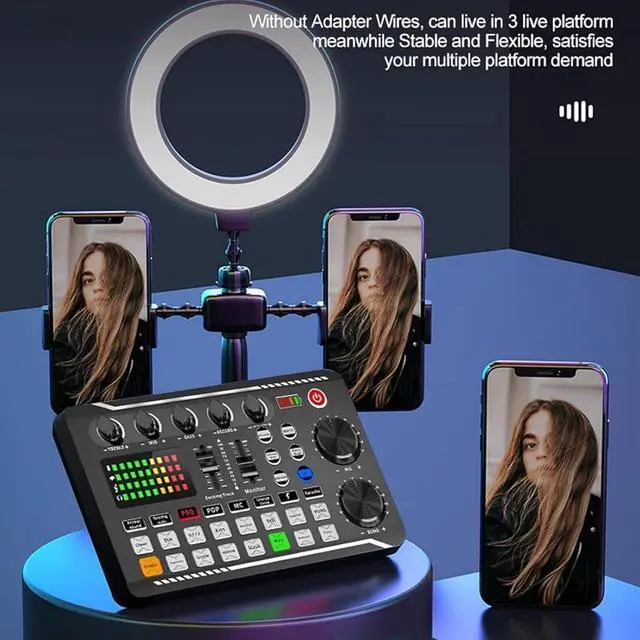 Alt view image 2 of 7 - Live Sound Card with DJ Mixer Effects & Voice Changer, Live Sound Card Audio Mixer, Sound Card for Live Streaming, 16 Special Effects Ambient Sounds, Professional Sound Mixer Board. (Set-A)