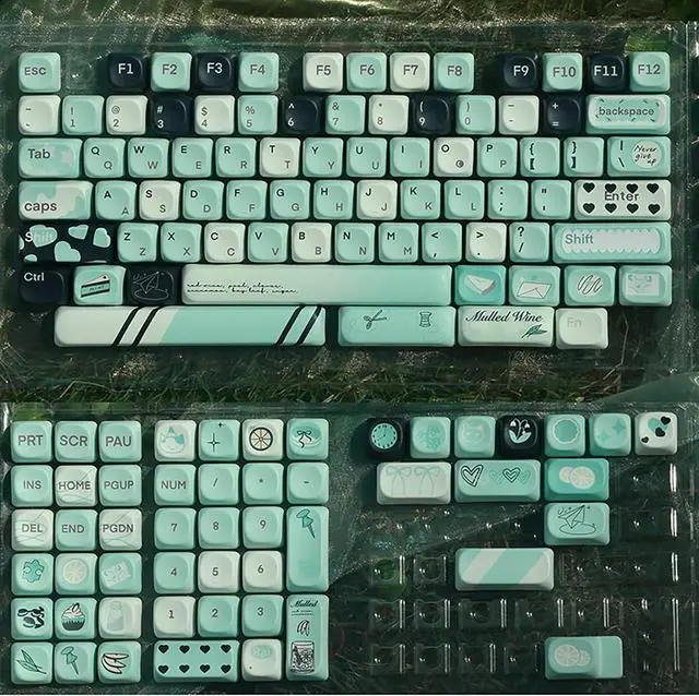 Main image of PBT Green Keycaps Set MOA Profile Cute Keycaps Custom Dye-Sublimation Keyboard Keycaps for 60% 65% 70% 75% 100% Switches Mechanical Keyboard,A