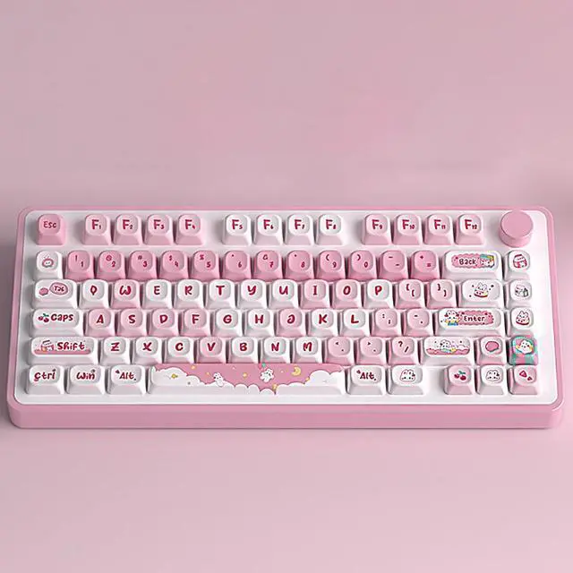 Main image of Mxtroml Custom Keycaps, 120 Kyecaps Pink Cute Bunny PBT Keycaps, MOT Profile, 5-Sided Dye Sublimation, Mechanical Keyboard Keycaps, 60 65 75 100 Percent, USB, Ambidextrous, Keycap Set