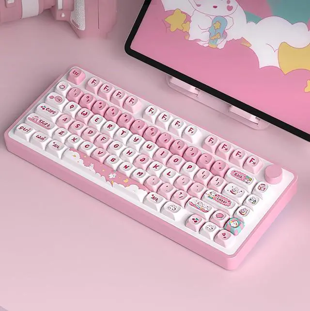 Alt view image 2 of 7 - Mxtroml Custom Keycaps, 120 Kyecaps Pink Cute Bunny PBT Keycaps, MOT Profile, 5-Sided Dye Sublimation, Mechanical Keyboard Keycaps, 60 65 75 100 Percent, USB, Ambidextrous, Keycap Set