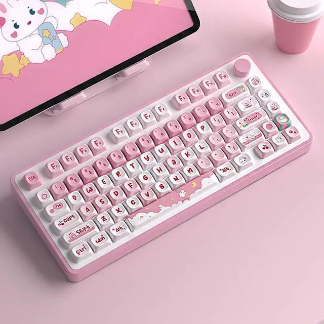 Alt view image 3 of 7 - Mxtroml Custom Keycaps, 120 Kyecaps Pink Cute Bunny PBT Keycaps, MOT Profile, 5-Sided Dye Sublimation, Mechanical Keyboard Keycaps, 60 65 75 100 Percent, USB, Ambidextrous, Keycap Set
