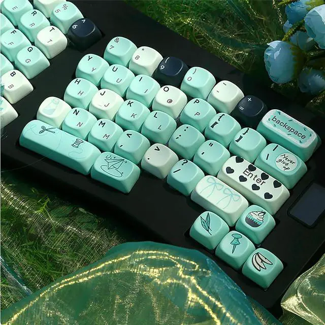 Alt view image 6 of 7 - PBT Green Keycaps Set MOA Profile Cute Keycaps Custom Dye-Sublimation Keyboard Keycaps for 60% 65% 70% 75% 100% Switches Mechanical Keyboard,A
