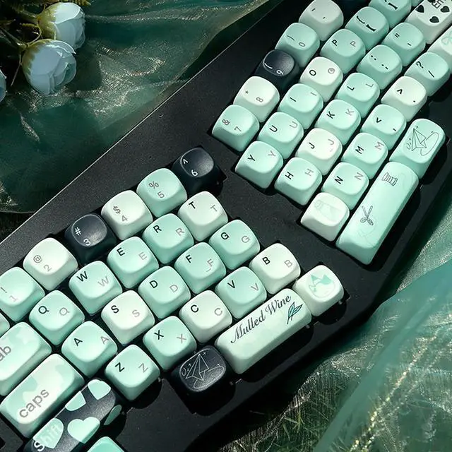 Alt view image 4 of 7 - PBT Green Keycaps Set MOA Profile Cute Keycaps Custom Dye-Sublimation Keyboard Keycaps for 60% 65% 70% 75% 100% Switches Mechanical Keyboard,A