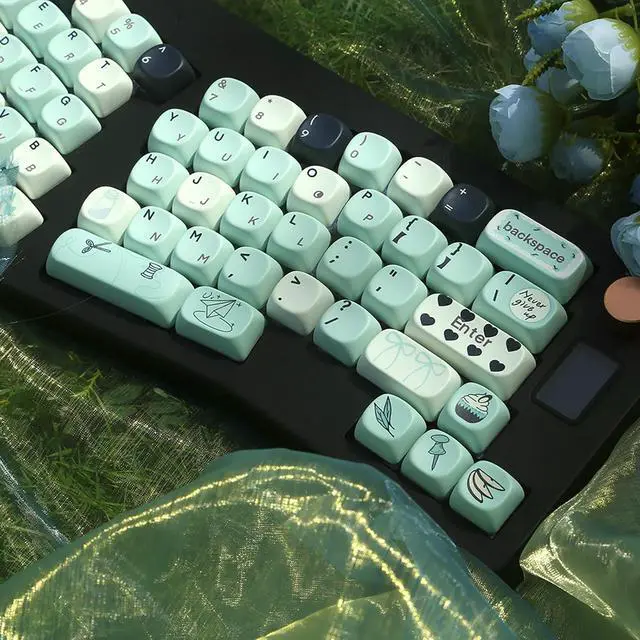Alt view image 3 of 7 - PBT Green Keycaps Set MOA Profile Cute Keycaps Custom Dye-Sublimation Keyboard Keycaps for 60% 65% 70% 75% 100% Switches Mechanical Keyboard,A