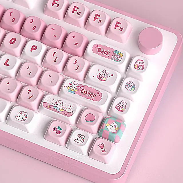 Alt view image 6 of 7 - Mxtroml Custom Keycaps, 120 Kyecaps Pink Cute Bunny PBT Keycaps, MOT Profile, 5-Sided Dye Sublimation, Mechanical Keyboard Keycaps, 60 65 75 100 Percent, USB, Ambidextrous, Keycap Set