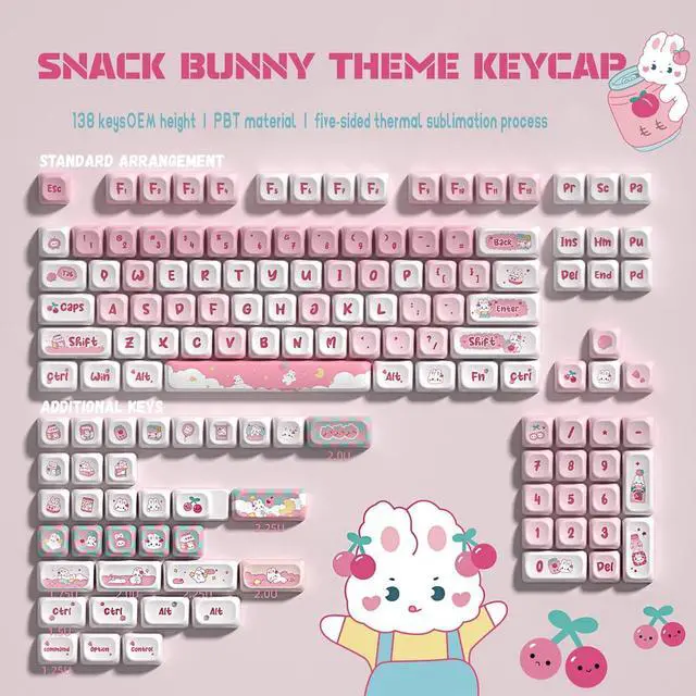 Alt view image 7 of 7 - Mxtroml Custom Keycaps, 120 Kyecaps Pink Cute Bunny PBT Keycaps, MOT Profile, 5-Sided Dye Sublimation, Mechanical Keyboard Keycaps, 60 65 75 100 Percent, USB, Ambidextrous, Keycap Set