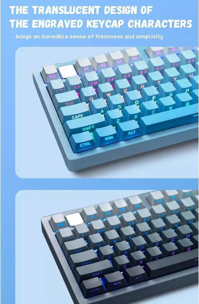 Alt view image 4 of 7 - PBT Keycaps - Side Printed Keycap Set, Double Shot Shine Through Custom Keycaps,Gradient Keycaps OEM Profile 136 Keys for Mechanical Keyboards,Blue