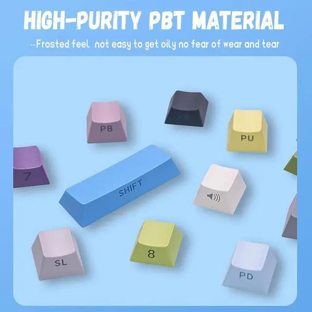 Alt view image 3 of 7 - PBT Keycaps - Side Printed Keycap Set, Double Shot Shine Through Custom Keycaps,Gradient Keycaps OEM Profile 136 Keys for Mechanical Keyboards,Blue