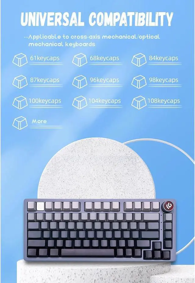 Alt view image 5 of 7 - PBT Keycaps - Side Printed Keycap Set, Double Shot Shine Through Custom Keycaps,Gradient Keycaps OEM Profile 136 Keys for Mechanical Keyboards,Blue