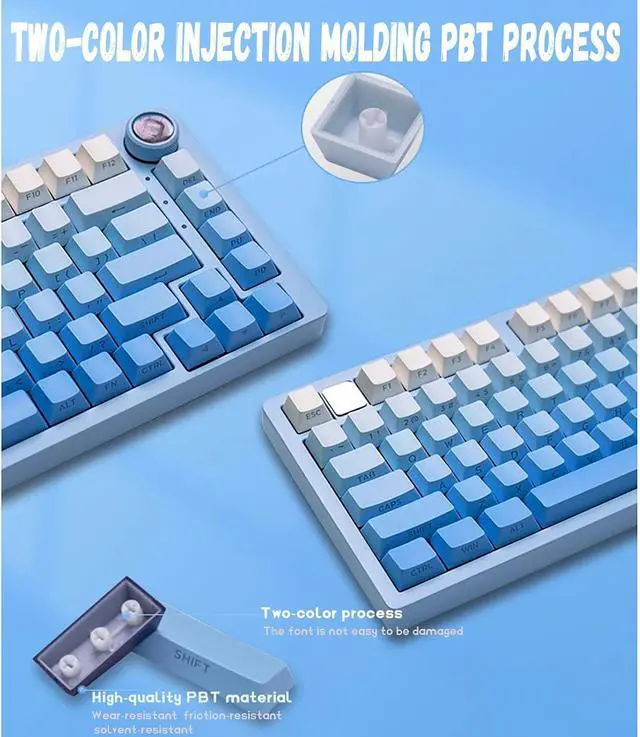 Alt view image 6 of 7 - PBT Keycaps - Side Printed Keycap Set, Double Shot Shine Through Custom Keycaps,Gradient Keycaps OEM Profile 136 Keys for Mechanical Keyboards,Blue