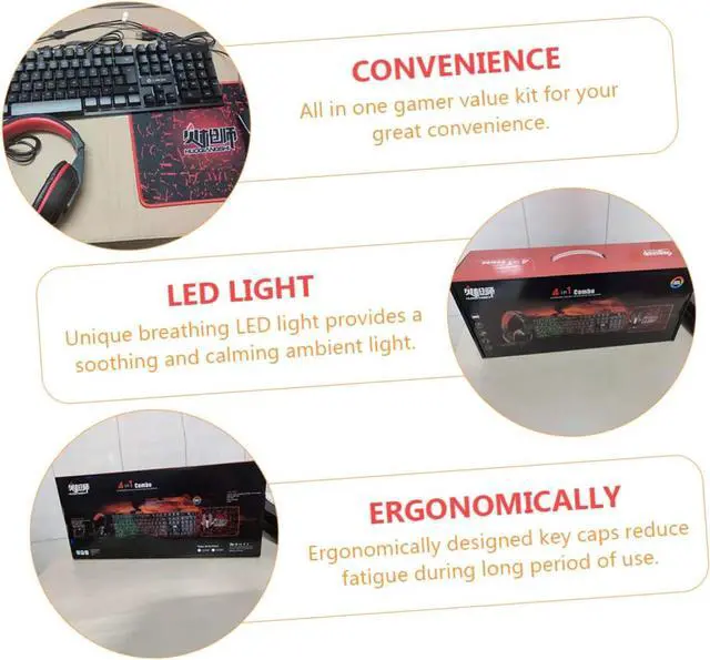 Alt view image 5 of 7 - KONTONTY 1set Wired Gaming Bundle Keys Backlit Keyboard Mouse Mouse Pad and Headset for Office and Game Setup