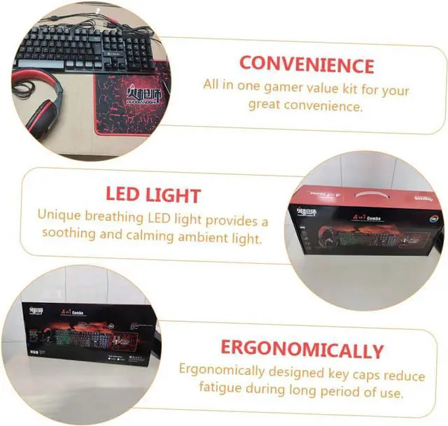 Alt view image 4 of 7 - DOITOOL Gaming Keyboard Mouse Set Led Backlit Large Mouse Pad Headset Ergonomic Design