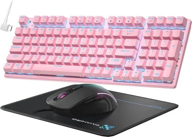 Main image of Mechanical Gaming Keyboard and Mouse, LED Backlit 98-Key Floating Keycap & 4 DPI RGB Gaming Mouse with Mouse Pad, Full Anti-Ghost Light Up Wired Computer Keyboards for MAC PC Gamer Accessories, Pink