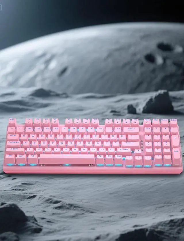 Alt view image 7 of 7 - Mechanical Gaming Keyboard and Mouse, LED Backlit 98-Key Floating Keycap & 4 DPI RGB Gaming Mouse with Mouse Pad, Full Anti-Ghost Light Up Wired Computer Keyboards for MAC PC Gamer Accessories, Pink