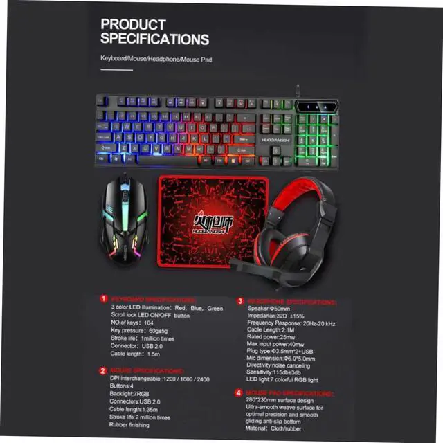 Alt view image 5 of 7 - LIFKICH Complete Gaming Bundle: Keyboard Mouse Headset Pad Led Backlit Keyboard Gaming Mouse Set Canada