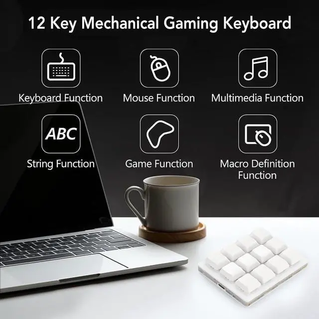 Alt view image 2 of 7 - RGB Mini 12 Key Gaming Keyboard, USB C Wired Macro Mechanical Keypad, Red Switch, Shortcut Custom Gaming Keyboard PC Keypad Key Board for Office Work Game (White)