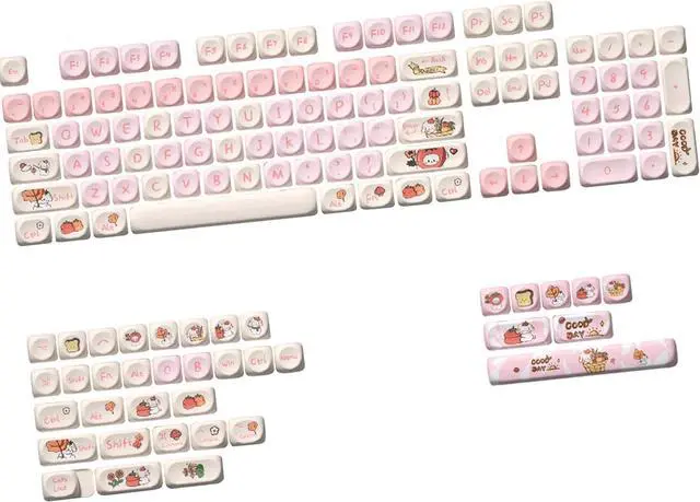 Main image of Generic Mechanical Keyboard Keycaps Heat Sublimation Key Caps Replacement Clear Cute Patterns Print Easy Installation Moa Height, Pink 140 Keys