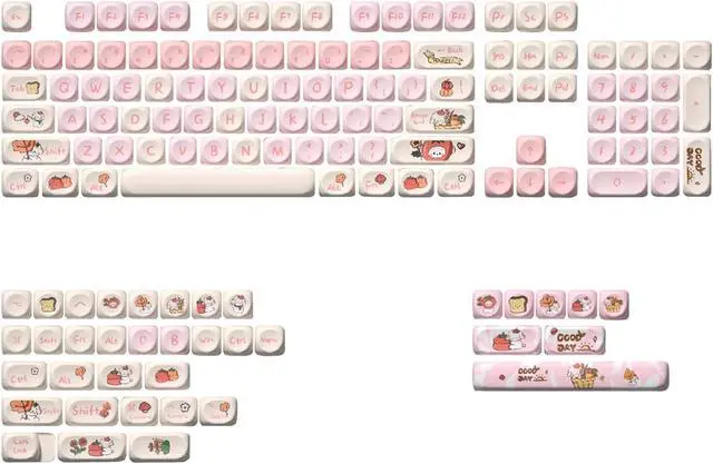 Alt view image 6 of 7 - Generic Mechanical Keyboard Keycaps Heat Sublimation Key Caps Replacement Clear Cute Patterns Print Easy Installation Moa Height, Pink 140 Keys