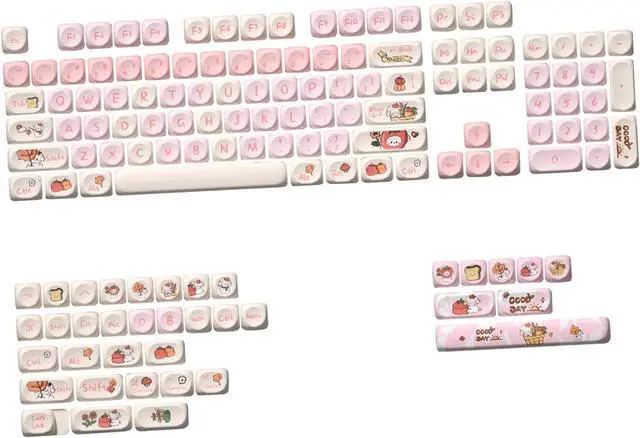 Alt view image 7 of 7 - Generic Mechanical Keyboard Keycaps Heat Sublimation Key Caps Replacement Clear Cute Patterns Print Easy Installation Moa Height, Pink 140 Keys