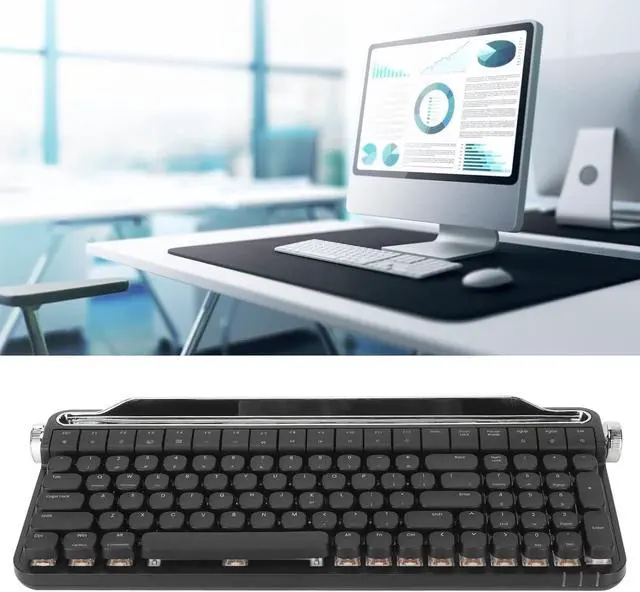 Alt view image 3 of 7 - Mechanical Keyboard, Red Switch Typewriter Mechanical Keyboard Hot Swappable Dual Connection Modes Retro RGB LED Backlight with Keypad for Office (Black)