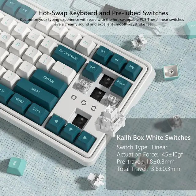 Alt view image 5 of 6 - FL ESPORTS 75% Keyboard, Wireless Gaming Keyboard, 3-Modes Creamy Mechanical Keyboard Hot-Swap, 87 Key RGB Keyboard with Pre-lubed Linear Switch for PC/Tablet/PS/Xbox (Green)