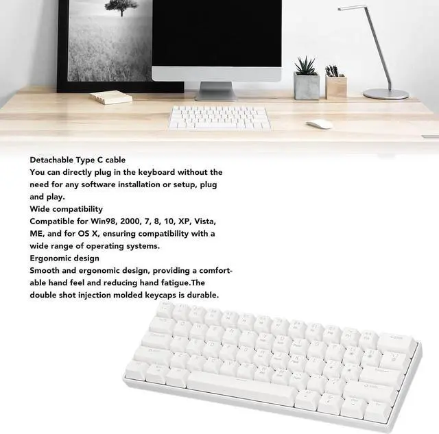 Alt view image 5 of 7 - RockVOQRN 60% Mechanical Gaming Keyboard Compact Blue Switches LED Backlit for Windows Laptop PCs