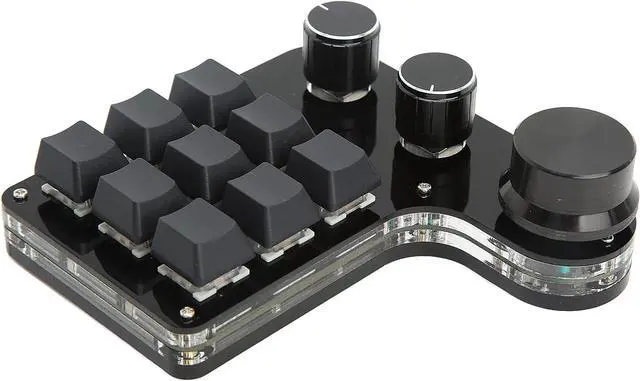 Alt view image 4 of 7 - RGB Backlit Mini Gaming Keypad 9 Key 3 Knob Blue Switch Programmable Suitable for Office Games Music Media Industrial Control Laboratory Production Line Testing Mini Keypad