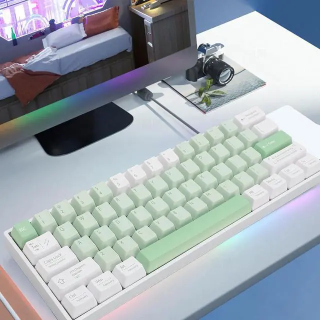 Alt view image 3 of 7 - 60% Mechanical Gaming Keyboard, 2.4G Wire Less RGB Backlit Mechanical Keyboard with Red Switch, Full Key Hot Swappable, 61 Keys Wired Mini Keyboard for PC Gamer