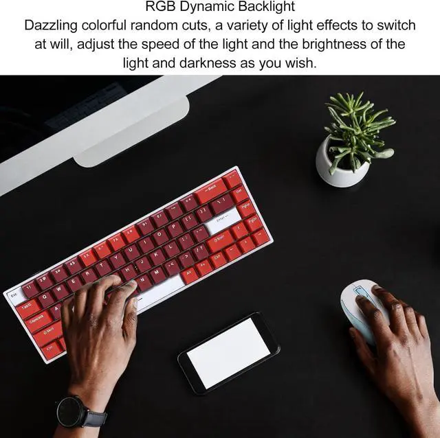 Alt view image 3 of 7 - Portable 60% Mechanical Gaming Keyboard, RGB Dynamic Backlit Compact 68 Keys Mini Wired Office Keyboard with Red Switch for Laptop PC