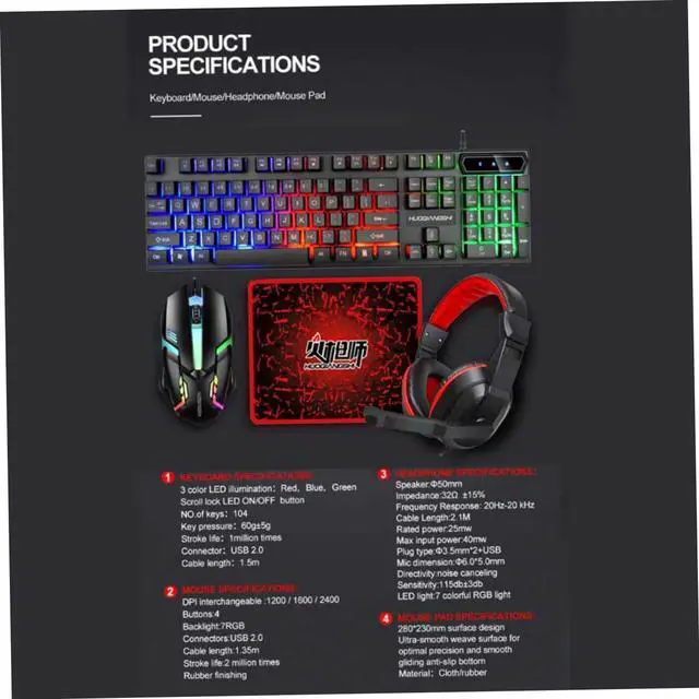 Alt view image 7 of 7 - KONTONTY 1set Wired Gaming Bundle Keys Backlit Keyboard Mouse Mouse Pad and Headset for Office and Game Setup