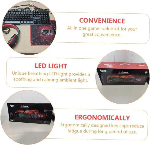 Alt view image 3 of 7 - GAROZATION 1set Wired Gaming Keyboard Backlit Keyboard Gaming Mouse Headset Mouse Pad Ergonomic Design Keys for