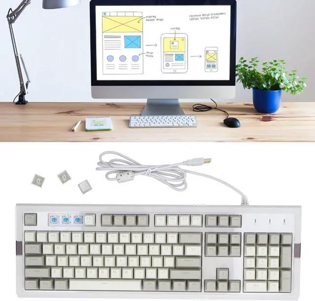 Alt view image 4 of 7 - Gaming Keyboard,Mechanical Gaming Keyboard,PBT Spherical Keycaps,Vintage Stable 14 Lighting Effects Mechanical Keyboard for PC Gamers (Blue Switch)