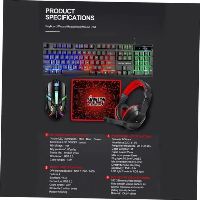 Alt view image 7 of 7 - Uonlytech Premium Gaming Keyboard Mouse Pad Headset Set Led Backlit Comfortable for Extended Gaming Easy to