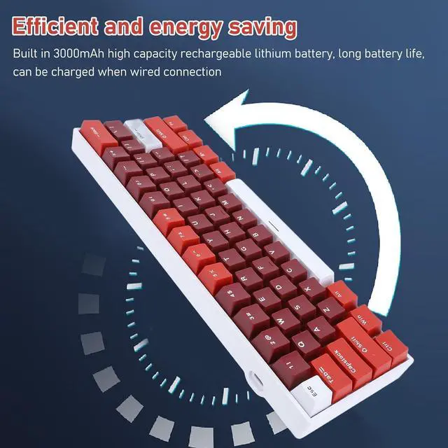 Alt view image 2 of 7 - 61 Key, 60 Percent Layout, RGB Backlit, Blue Switch Mechanical Keyboard with 2.4G, 3.0 & 5.0, Type C Wired for Gaming and All Devices