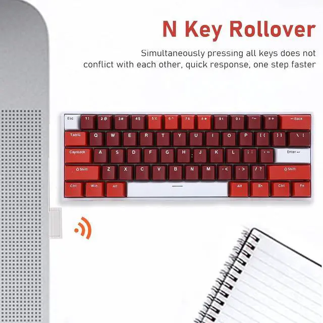 Alt view image 4 of 7 - 61 Key, 60 Percent Layout, RGB Backlit, Blue Switch Mechanical Keyboard with 2.4G, 3.0 & 5.0, Type C Wired for Gaming and All Devices