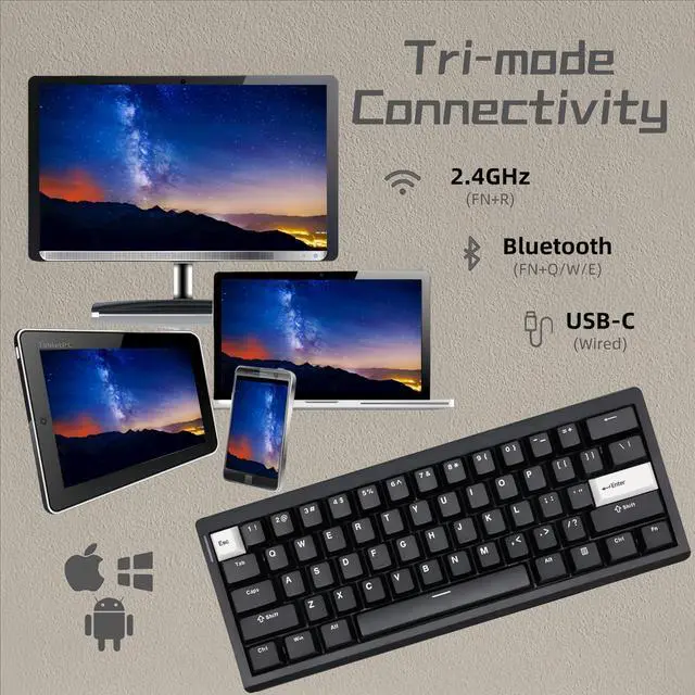 Alt view image 4 of 7 - Cmokifuly GMK61 60% Mechanical Keyboard,Tri-Mode PBT Keycaps Linear Switches 61 Keys,South-Facing RGB Gasket Mounted Plate Gaming Keyboard for Win/MAC (Black, Brown Switch)