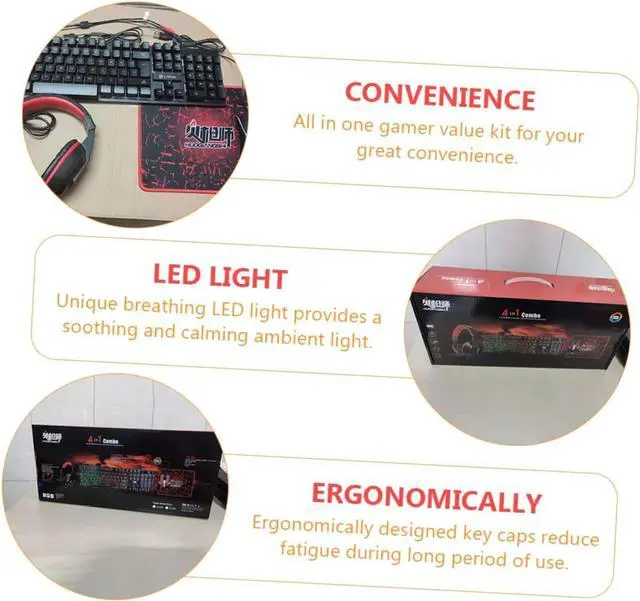 Alt view image 7 of 7 - Homoyoyo 1set Wired Gaming Keyboard Mouse Headset Mouse Pad Led Backlight for Gaming Office Use More No