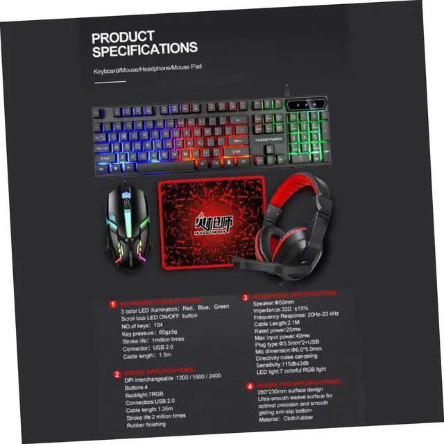 Alt view image 5 of 7 - CAXUSD 1set Backlit Keys Wired Keyboard Mouse Headset Mouse Pad for Gaming and Office Use Ergonomic Design