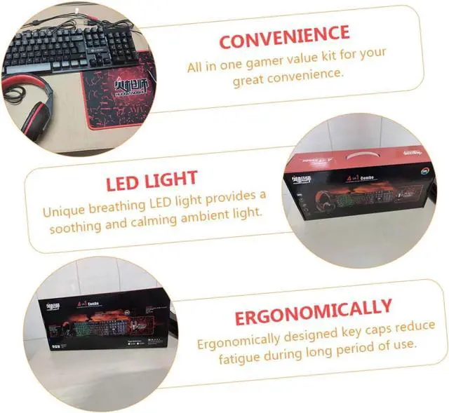 Alt view image 7 of 7 - CAXUSD 1set Backlit Keys Wired Keyboard Mouse Headset Mouse Pad for Gaming and Office Use Ergonomic Design