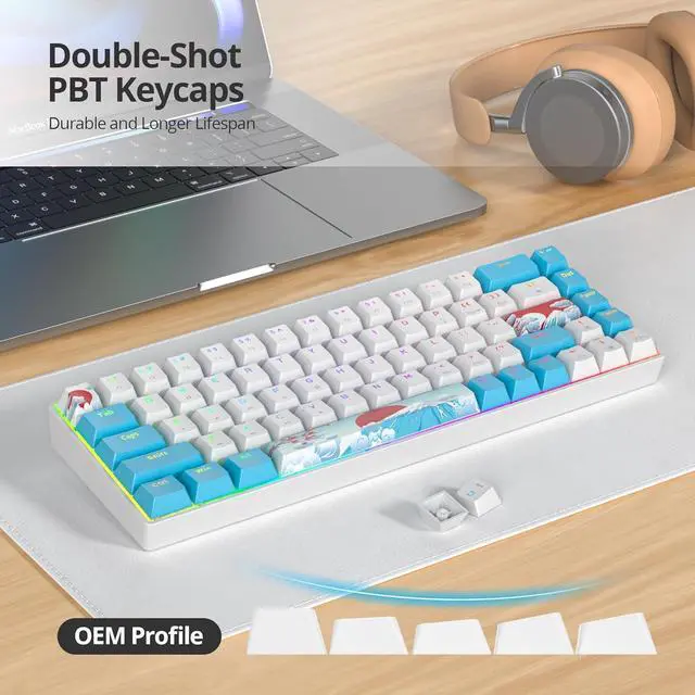 Alt view image 6 of 7 - SbocKeeb 60% Wired Gaming Keyboard, 68 Keys Portable Mechanical Keyboard, Compact Mini Keyboard with RGB Backlit Blue Switch PBT Keycaps for Win Laptop Gamer(68Sea/Blue Switch)